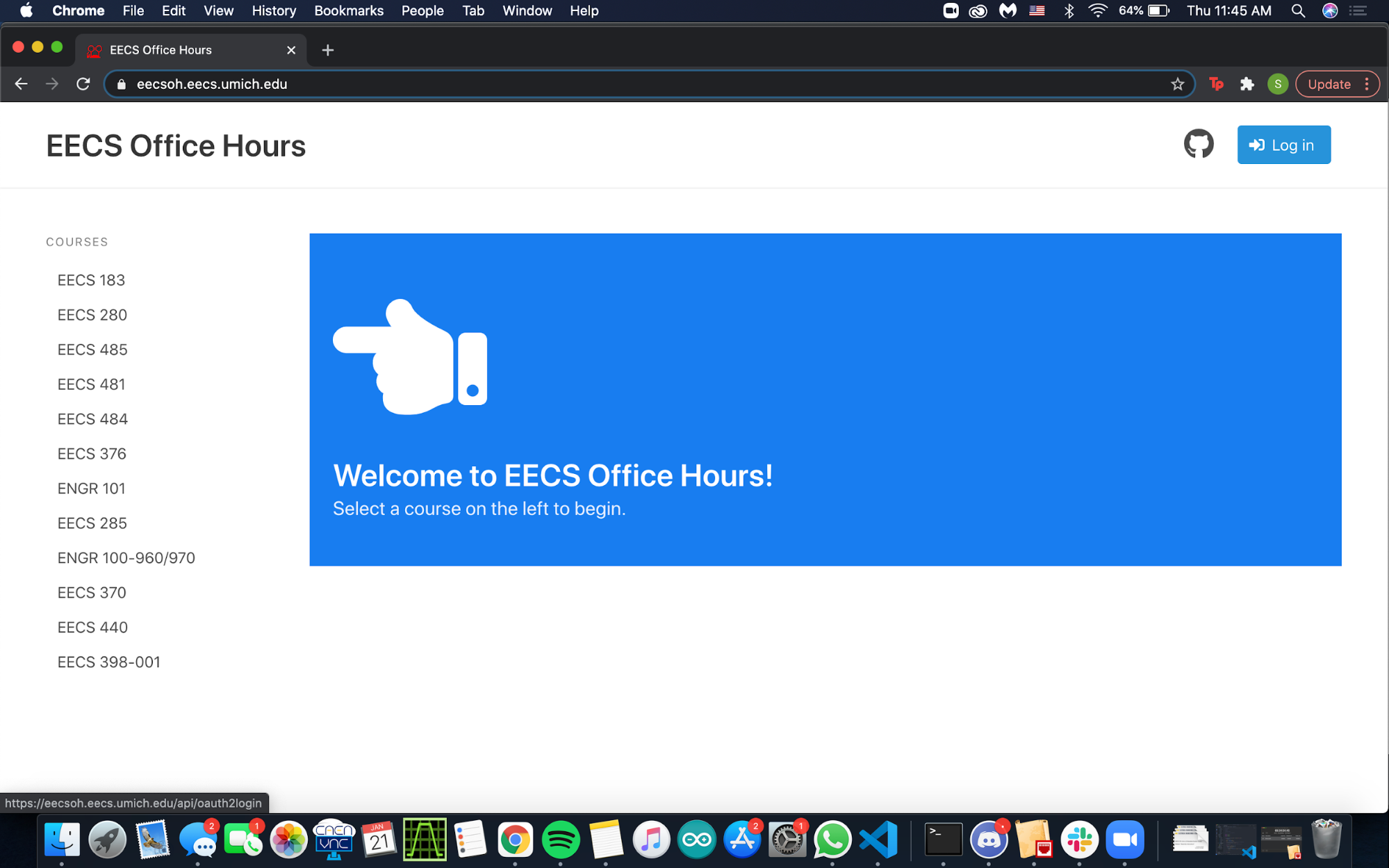 OH Queue login page with Login button in the top right corner