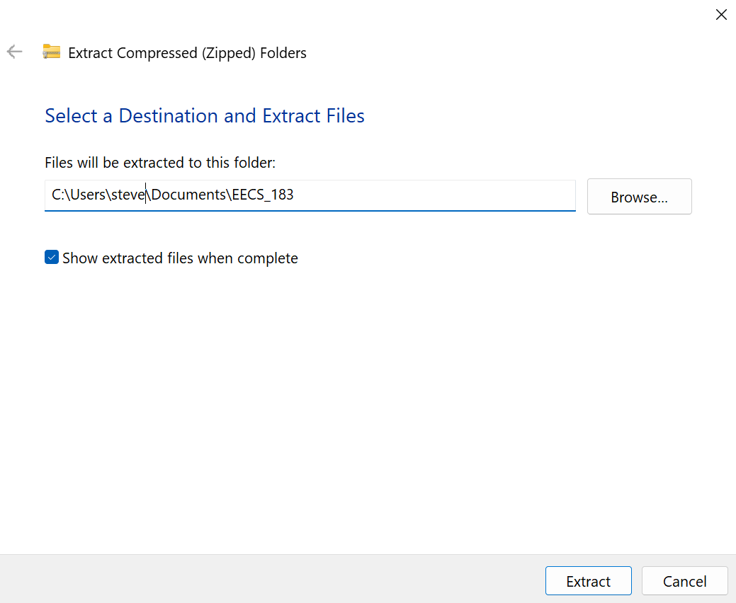 Extract Compressed (Zipped) Folders window