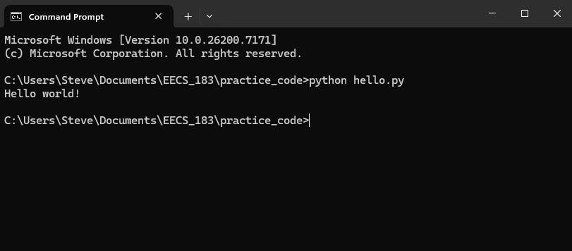 Running hello.py in the Windows terminal