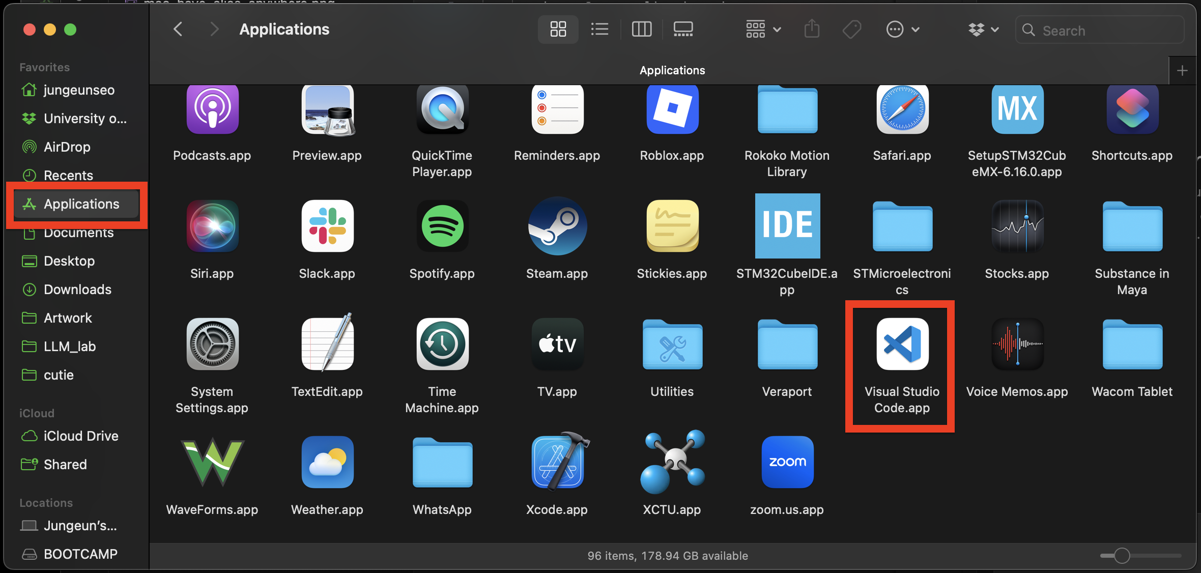 VS Code in Applications