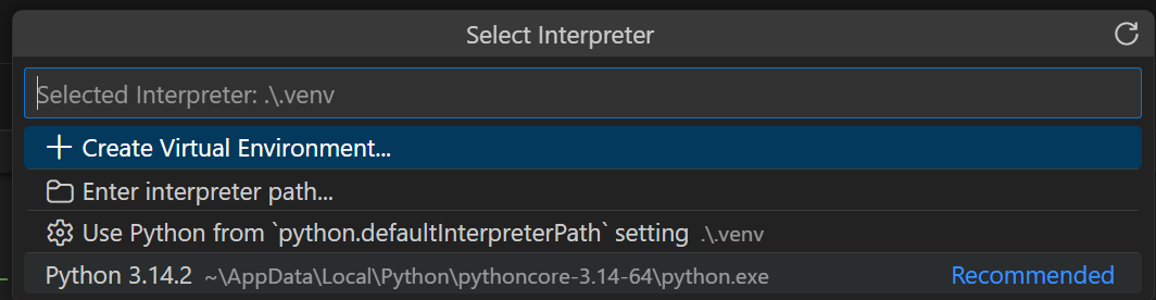 Select the recommended Python interpreter