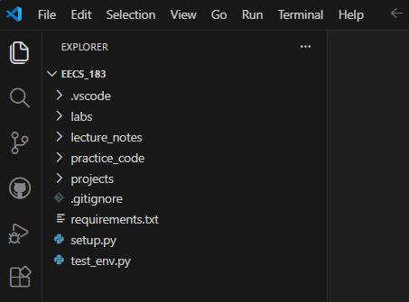 The EECS 183 folder opened in VS Code