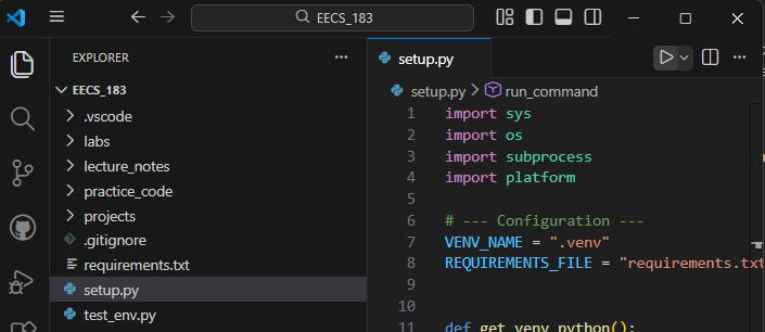 setup.py open in VS Code