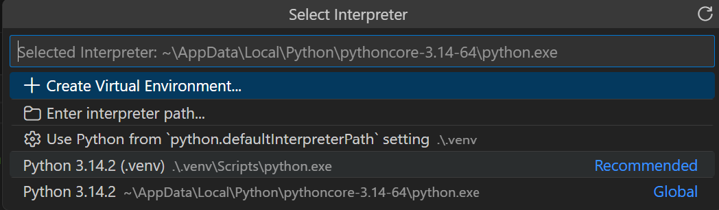 Select the virtual environment