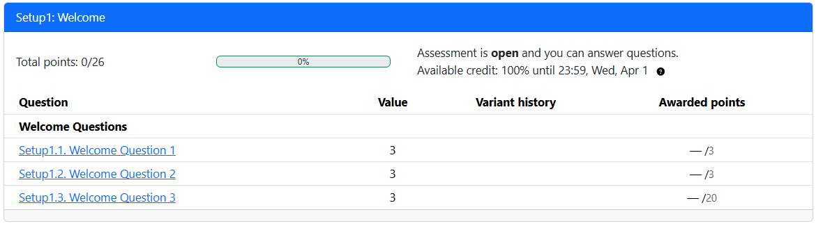 The welcome assessment